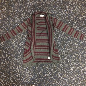 Grey & maroon striped cardigan